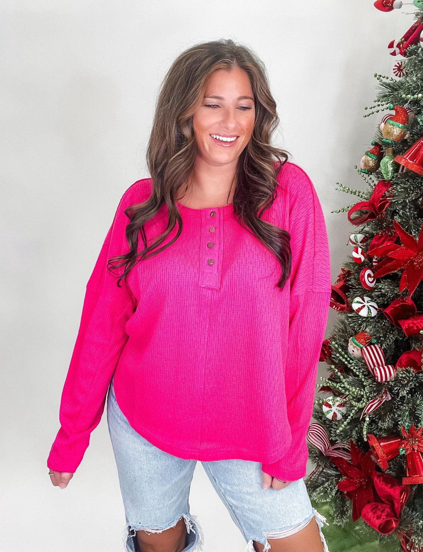 Find Your Joy Knit Top- HOT PINK