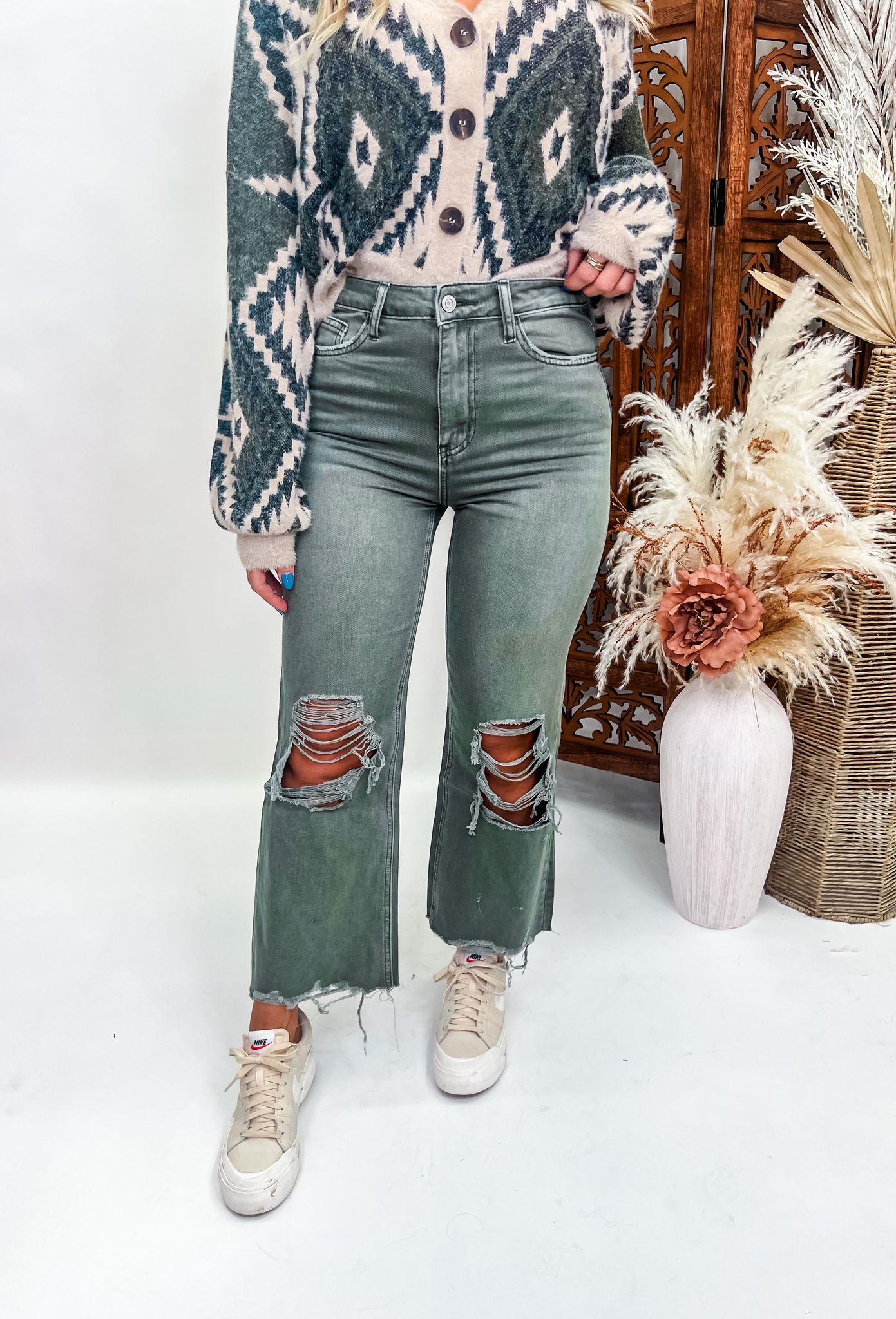 Kelly Vintage Crop Flare - Smokey Olive | Vervet (was $62.90)