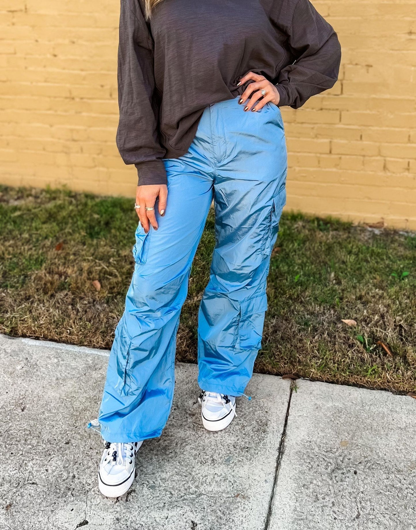 Slide On Over Cargo Pants- DUSTY BLUE (was $42.90)