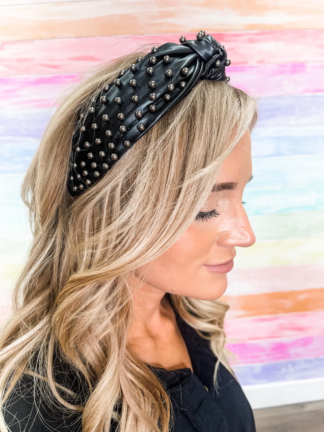 Leather Headband / Black&Silver
