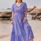 Plus Size Lace Detail Tie Neck Short Sleeve Maxi Dress