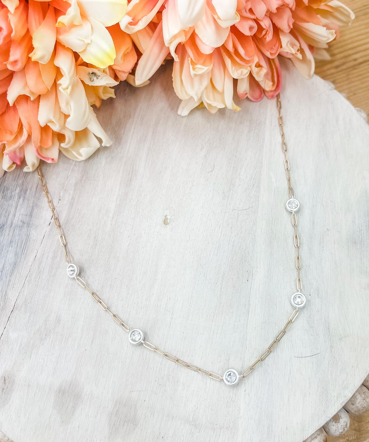 Clear Crystal in Gold Necklace