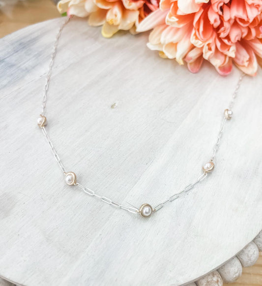 Pearl Bezel Silver Necklace