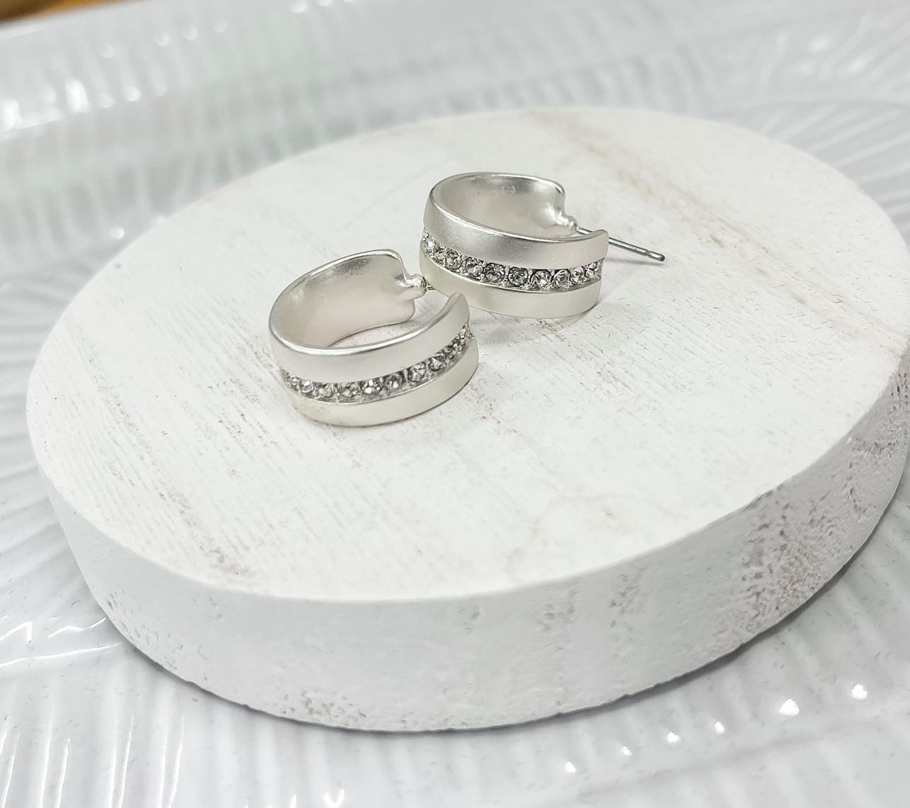 Wide Silver Hoops with Diamond Studs