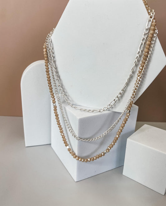 Sandy Silver Three Row Chain Necklace