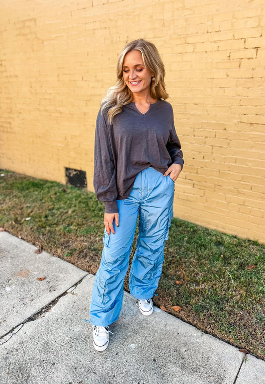 Slide On Over Cargo Pants- DUSTY BLUE (was $42.90)