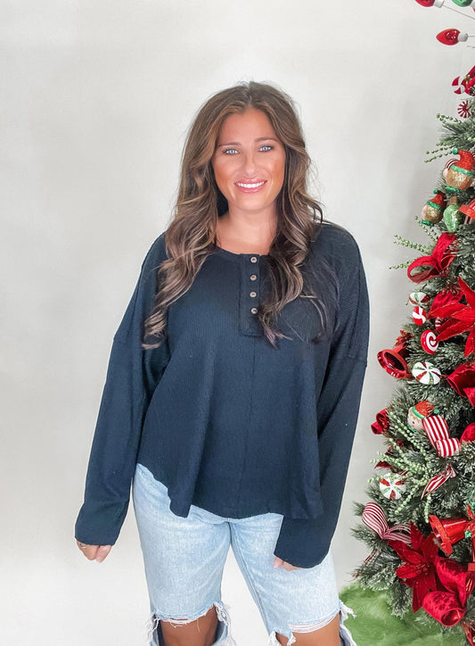 Find Your Joy Knit Top- Black (was $34.90)