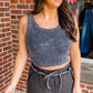 Stone Washed Ribbed Seamless Top In Ash Black