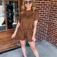 Double Take Full Size Texture Short Sleeve T-Shirt and Drawstring Shorts Set