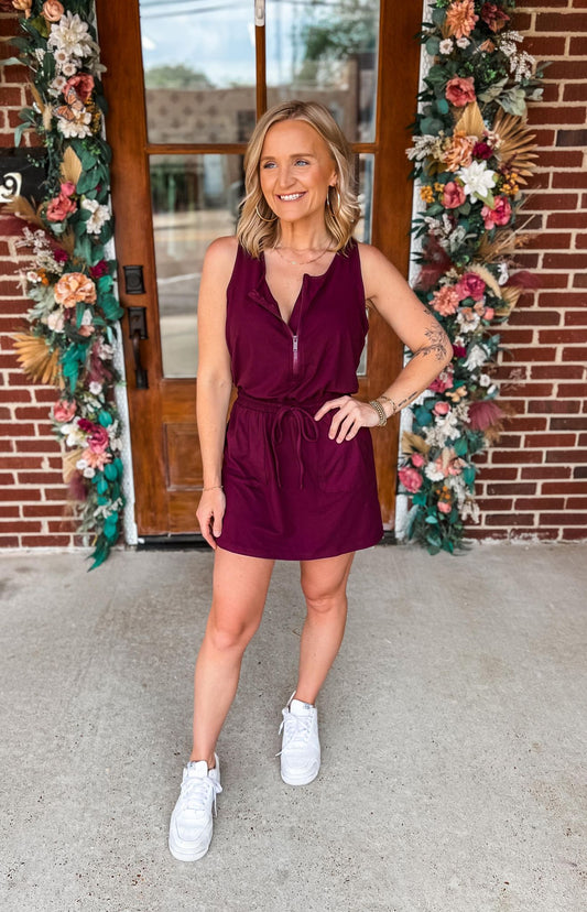 While I'm Here Athletic Romper -Maroon