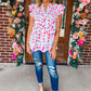 Ruffled Printed Notched Cap Sleeve Blouse
