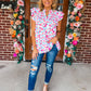 Ruffled Printed Notched Cap Sleeve Blouse