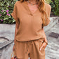 Notched Short Sleeve Top and Shorts Set