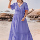 Plus Size Lace Detail Tie Neck Short Sleeve Maxi Dress