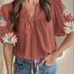 Embroidered Tie Neck Half Sleeve Blouse