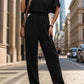 Notched Half Sleeve Straight Jumpsuit