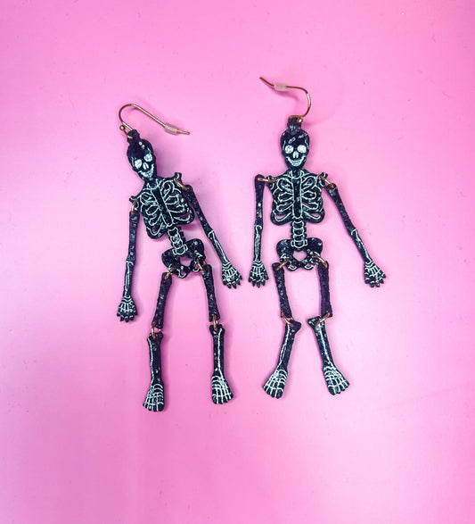 Skeleton Glitter Earrings- BLACK