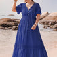 Plus Size Lace Detail Tie Neck Short Sleeve Maxi Dress