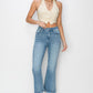 RISEN Full Size High Rise Frayed Hem Flare Jeans