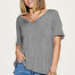 Basic Bae Full Size Bamboo Slit V-Neck Short Sleeve T-Shirt