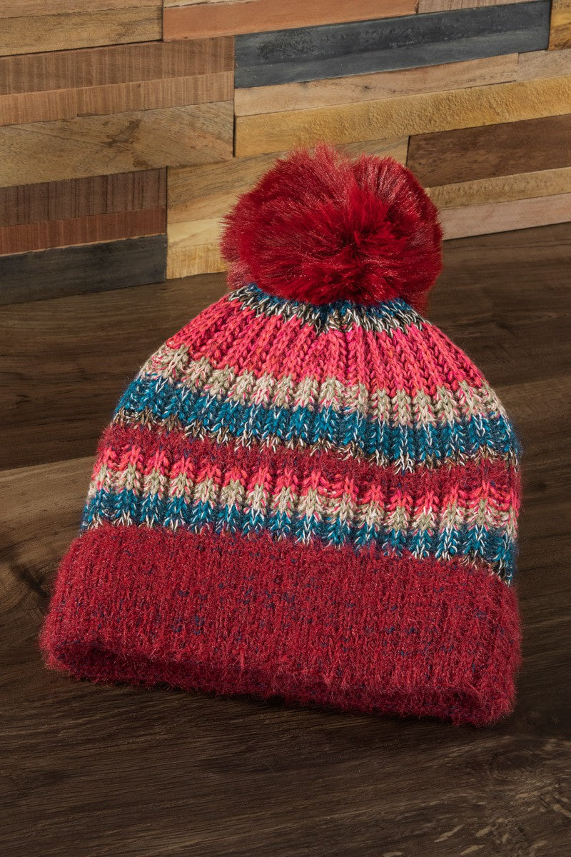 Striped PomPom Beanie (3COLORS)