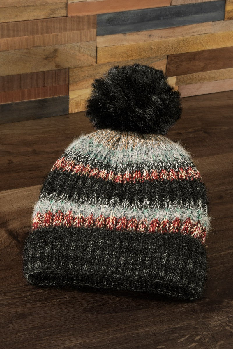 Striped PomPom Beanie (3COLORS)