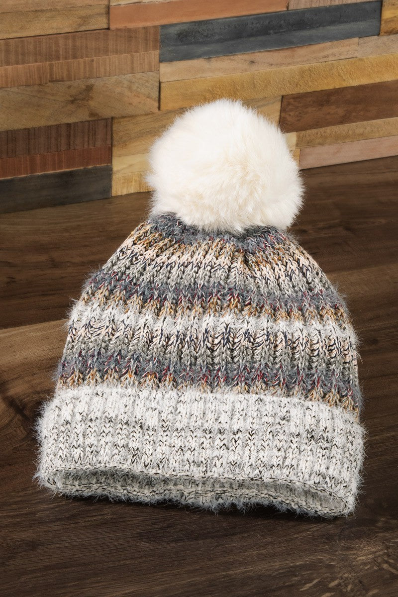 Striped PomPom Beanie (3COLORS)