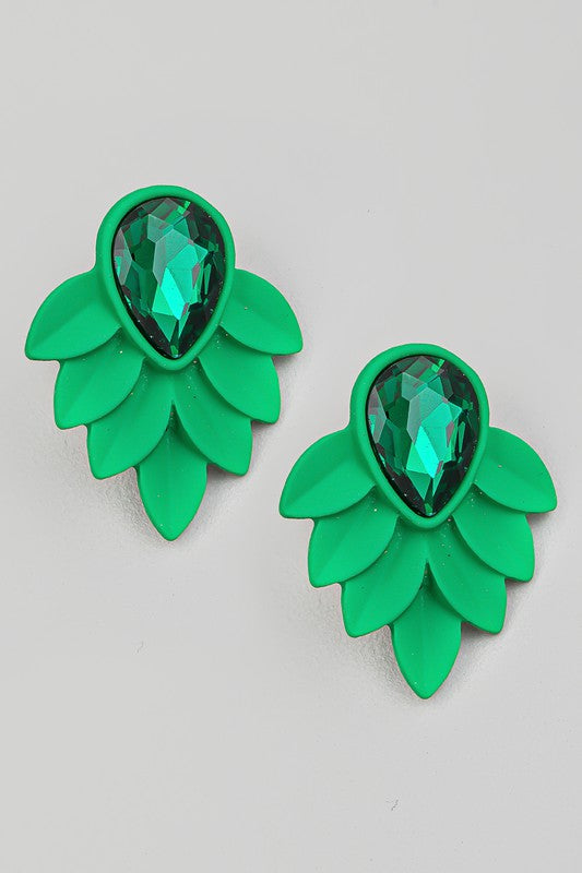 Teardrop Leaf Earrings-Green